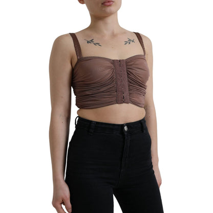 Dolce & Gabbana Brown Viscose Bustier Sleeveless Cropped Top Dolce & Gabbana