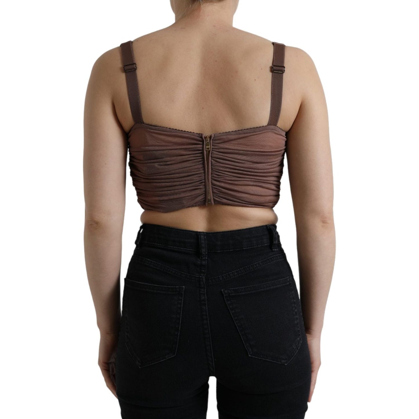 Dolce & Gabbana Brown Viscose Bustier Sleeveless Cropped Top Dolce & Gabbana