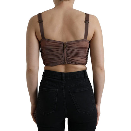 Dolce & Gabbana Brown Viscose Bustier Sleeveless Cropped Top Dolce & Gabbana