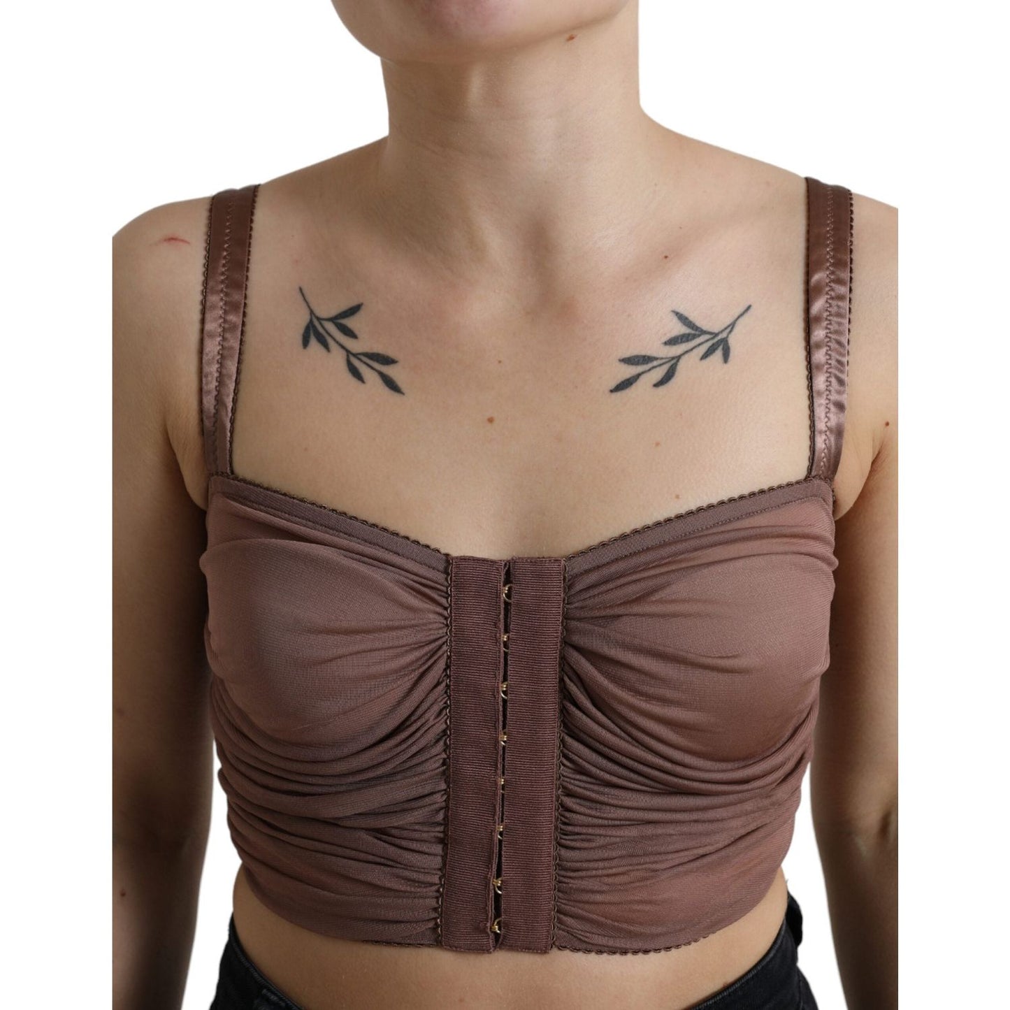 Dolce & Gabbana Brown Viscose Bustier Sleeveless Cropped Top Dolce & Gabbana