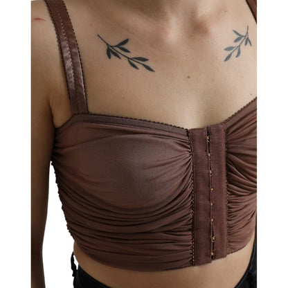 Dolce & Gabbana Brown Viscose Bustier Sleeveless Cropped Top Dolce & Gabbana