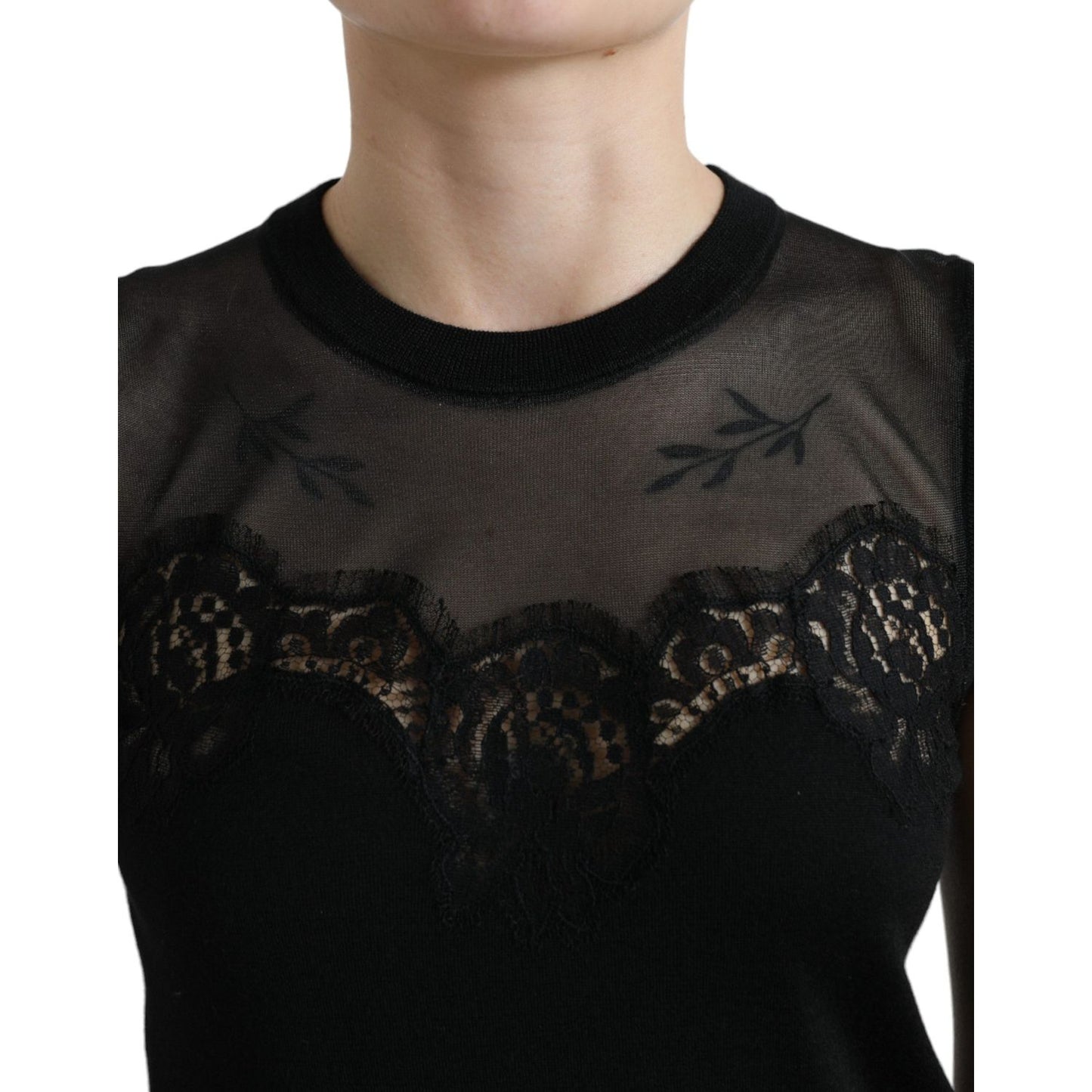 Dolce & Gabbana Black Cashmere Lace Trim Sleeveless Tank Top Dolce & Gabbana