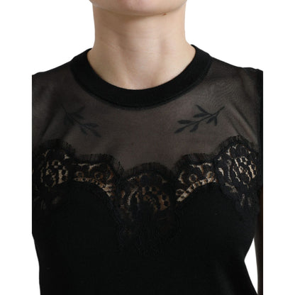 Dolce & Gabbana Black Cashmere Lace Trim Sleeveless Tank Top Dolce & Gabbana