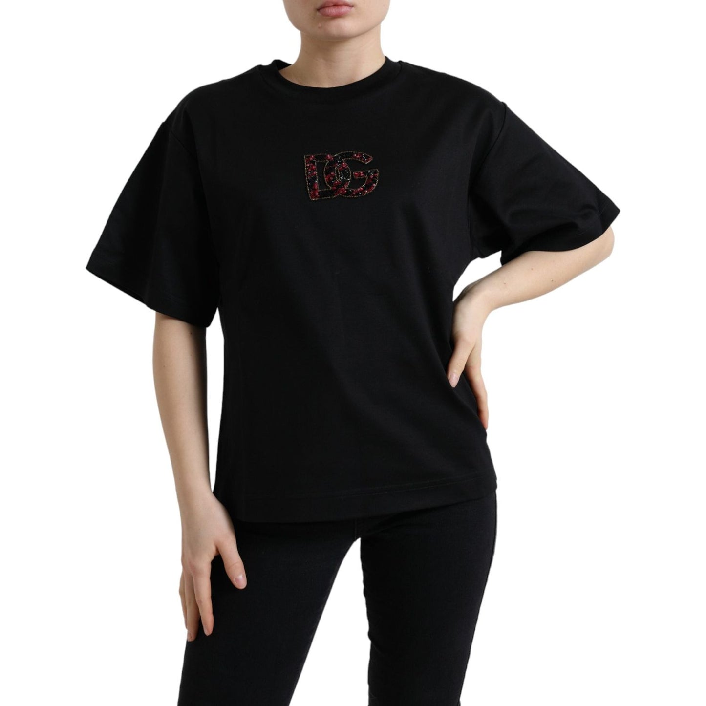 Dolce & Gabbana Black Cotton DG Crystal Crewneck Tee T-shirt Dolce & Gabbana