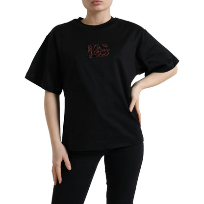 Dolce & Gabbana Black Cotton DG Crystal Crewneck Tee T-shirt Dolce & Gabbana