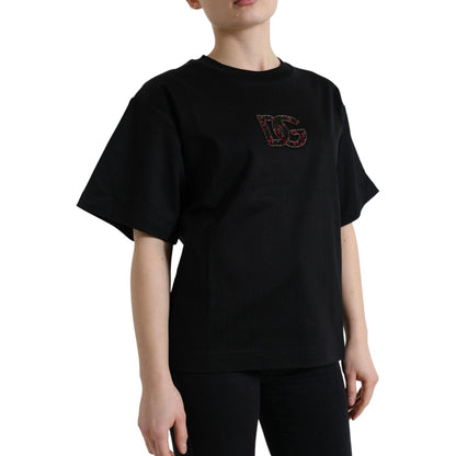 Dolce & Gabbana Black Cotton DG Crystal Crewneck Tee T-shirt Dolce & Gabbana