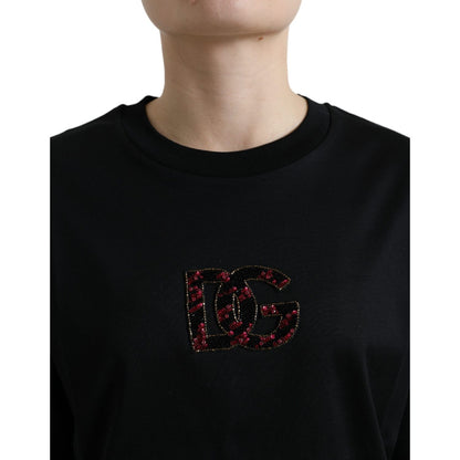 Dolce & Gabbana Black Cotton DG Crystal Crewneck Tee T-shirt Dolce & Gabbana