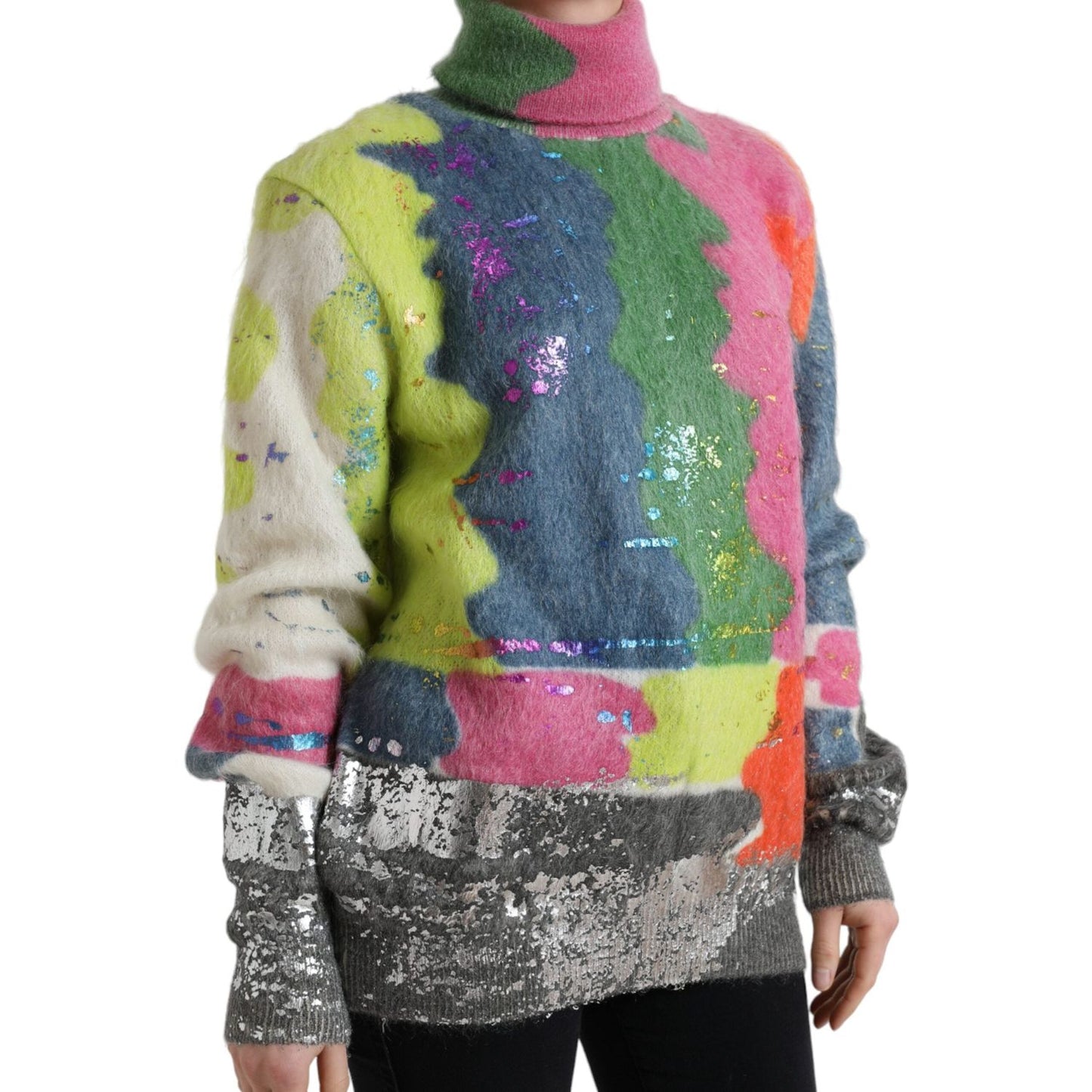 Dolce & Gabbana Multicolor Mohair Turtleneck Pullover Sweater Dolce & Gabbana