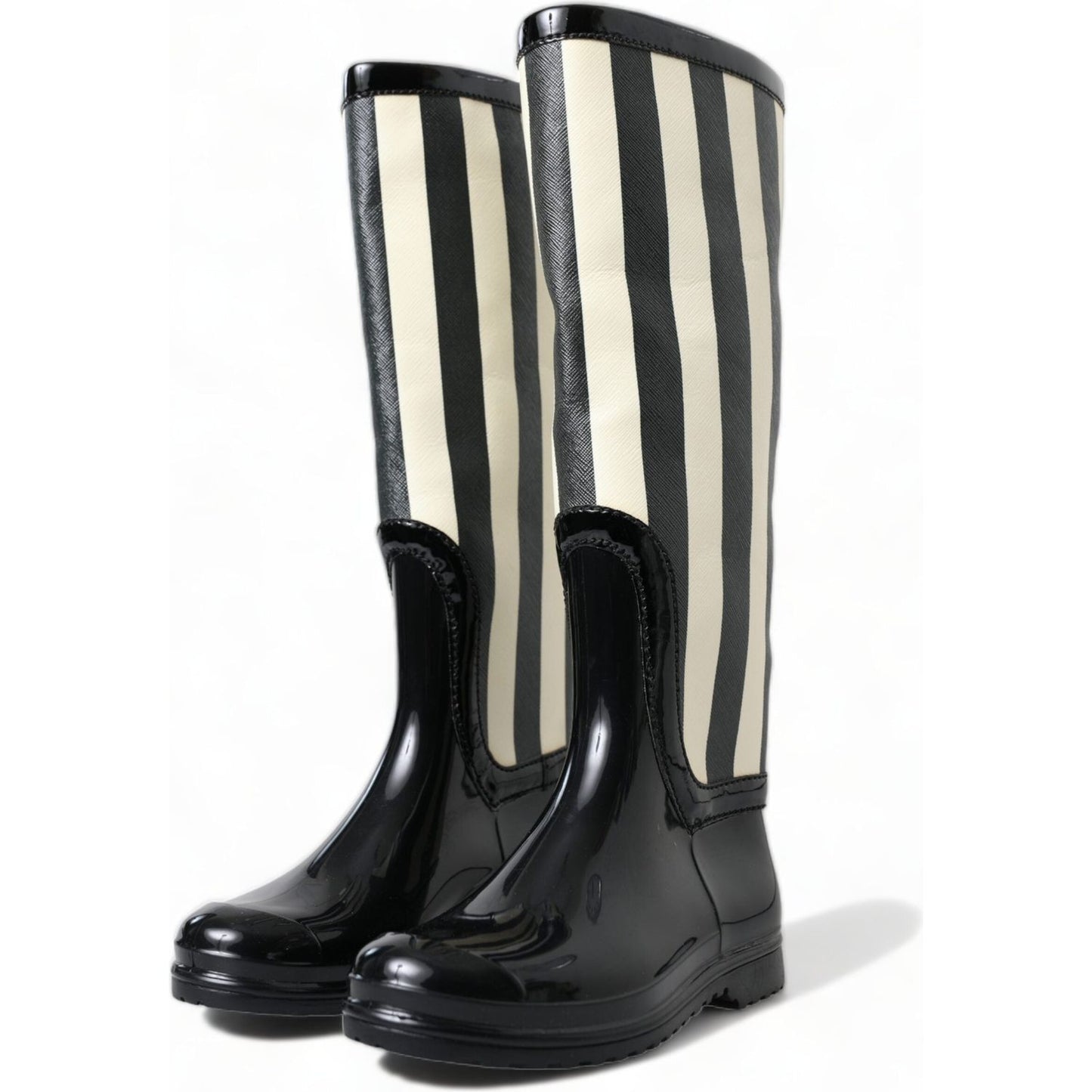 Dolce & Gabbana Black Rubber Knee High Flat Boots Shoes Dolce & Gabbana