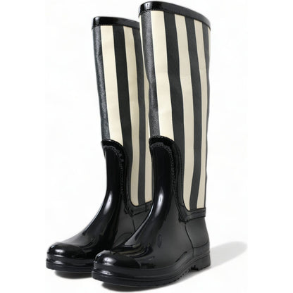 Dolce & Gabbana Black Rubber Knee High Flat Boots Shoes Dolce & Gabbana