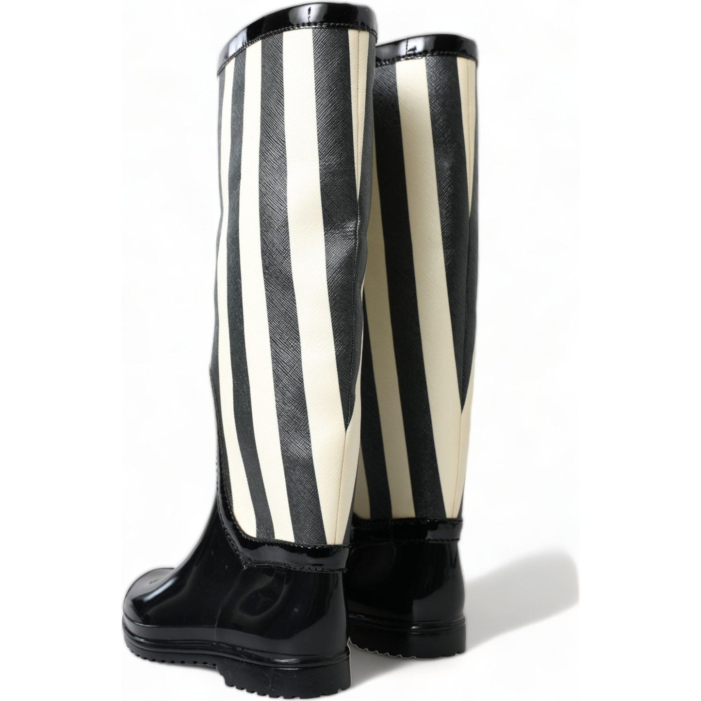Dolce & Gabbana Black Rubber Knee High Flat Boots Shoes Dolce & Gabbana
