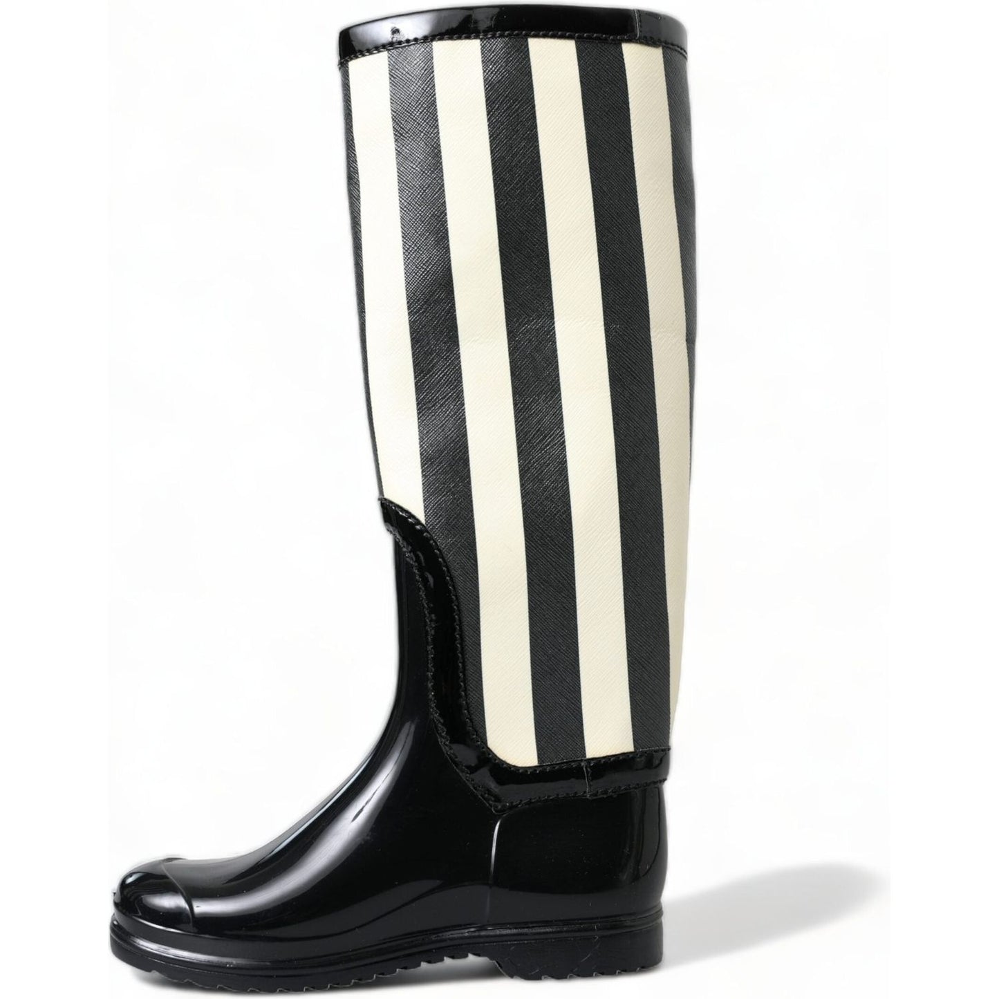 Dolce & Gabbana Black Rubber Knee High Flat Boots Shoes Dolce & Gabbana