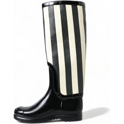 Dolce & Gabbana Black Rubber Knee High Flat Boots Shoes Dolce & Gabbana