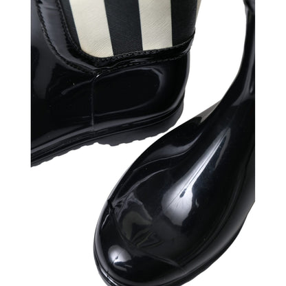 Dolce & Gabbana Black Rubber Knee High Flat Boots Shoes