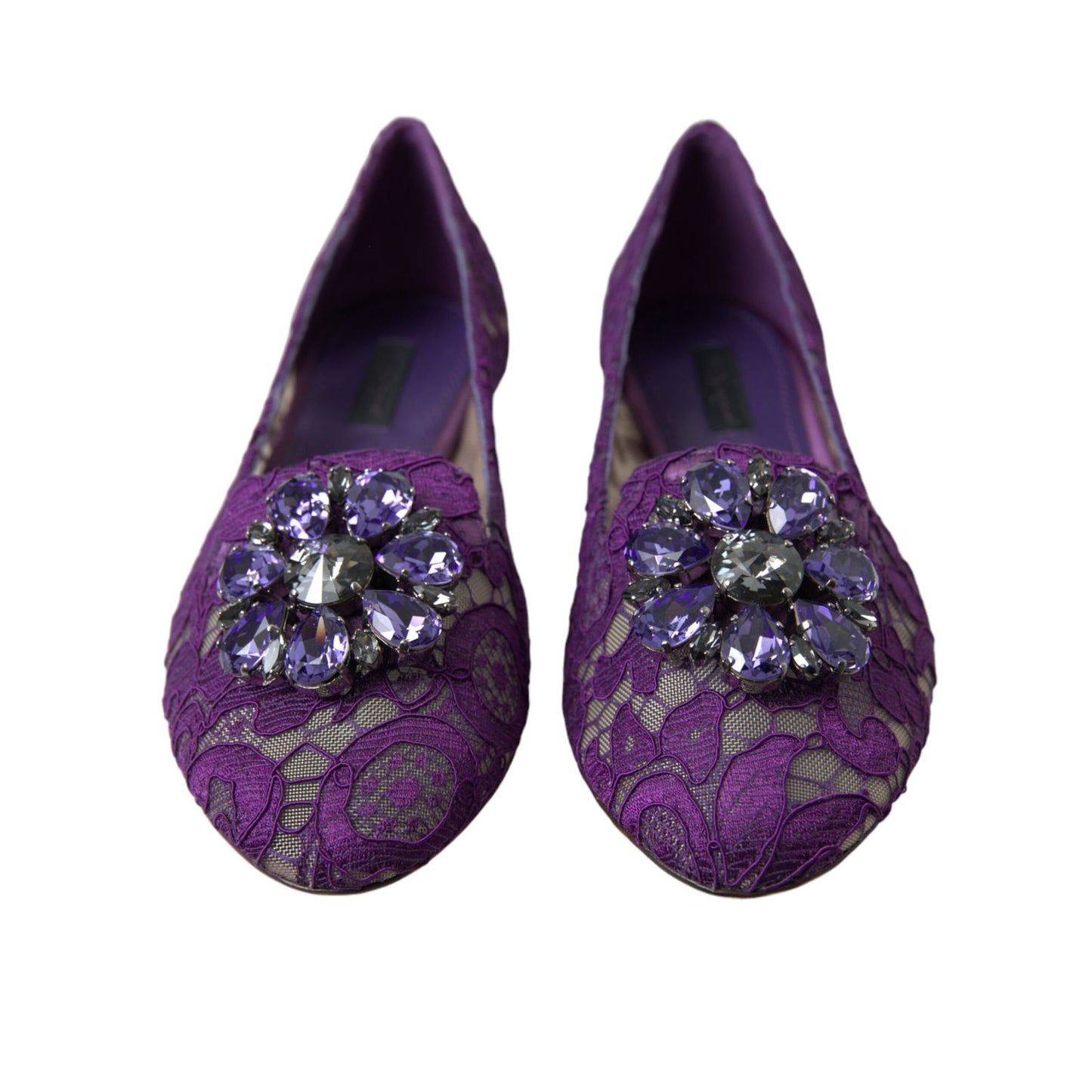 Dolce & Gabbana Purple Vally Taormina Lace Crystals Flats Shoes