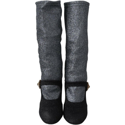 Dolce & Gabbana Black Crystal Mary Janes Booties Shoes Dolce & Gabbana