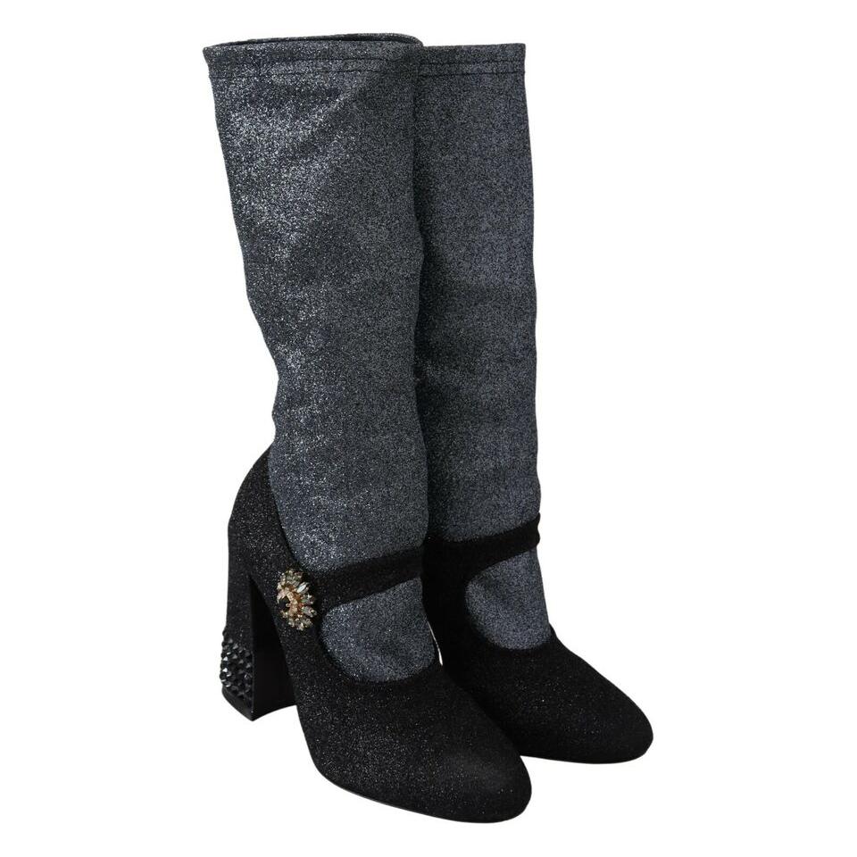 Dolce & Gabbana Black Crystal Mary Janes Booties Shoes Dolce & Gabbana