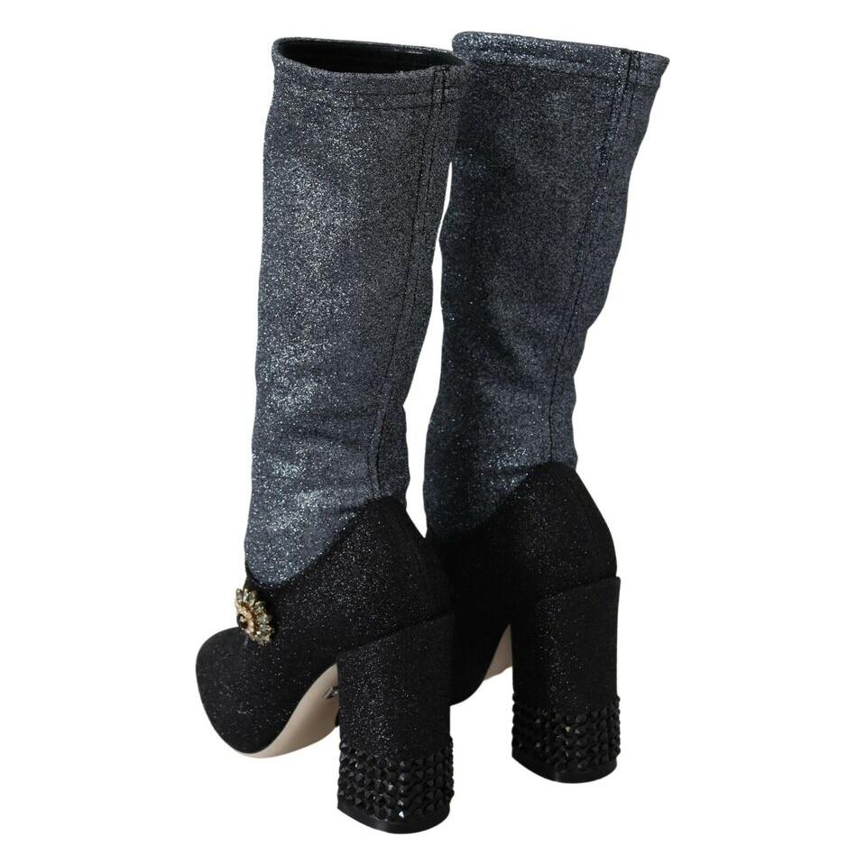 Dolce & Gabbana Black Crystal Mary Janes Booties Shoes Dolce & Gabbana