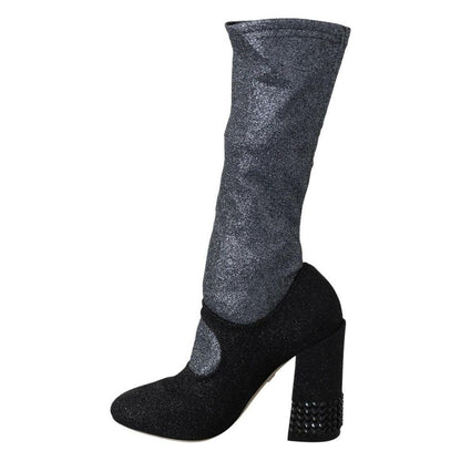 Dolce & Gabbana Black Crystal Mary Janes Booties Shoes Dolce & Gabbana