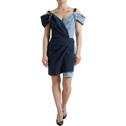Dolce & Gabbana Blue Patchwork Two Tone Denim Mini Dress Dolce & Gabbana