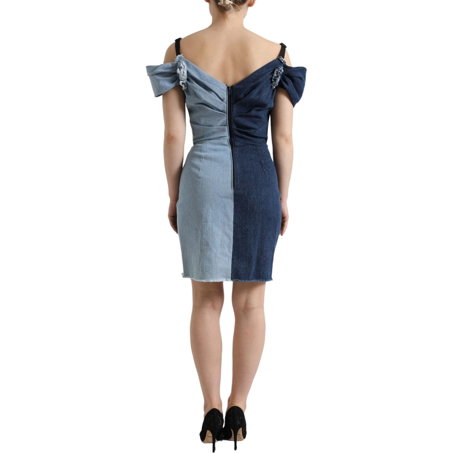 Dolce & Gabbana Blue Patchwork Two Tone Denim Mini Dress Dolce & Gabbana