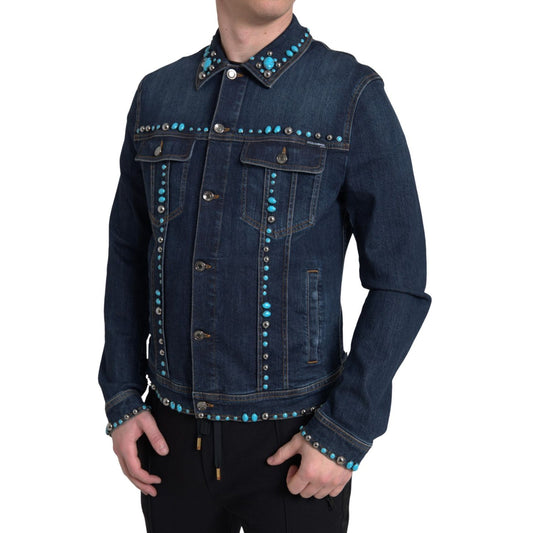 Dolce & Gabbana Blue Denim Turquoise Stones Studded Jacket