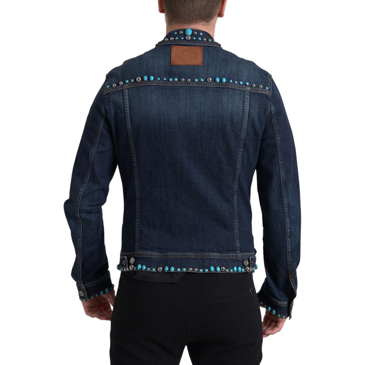 Dolce & Gabbana Blue Denim Turquoise Stones Studded Jacket Dolce & Gabbana