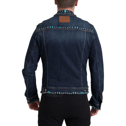 Dolce & Gabbana Blue Denim Turquoise Stones Studded Jacket Dolce & Gabbana