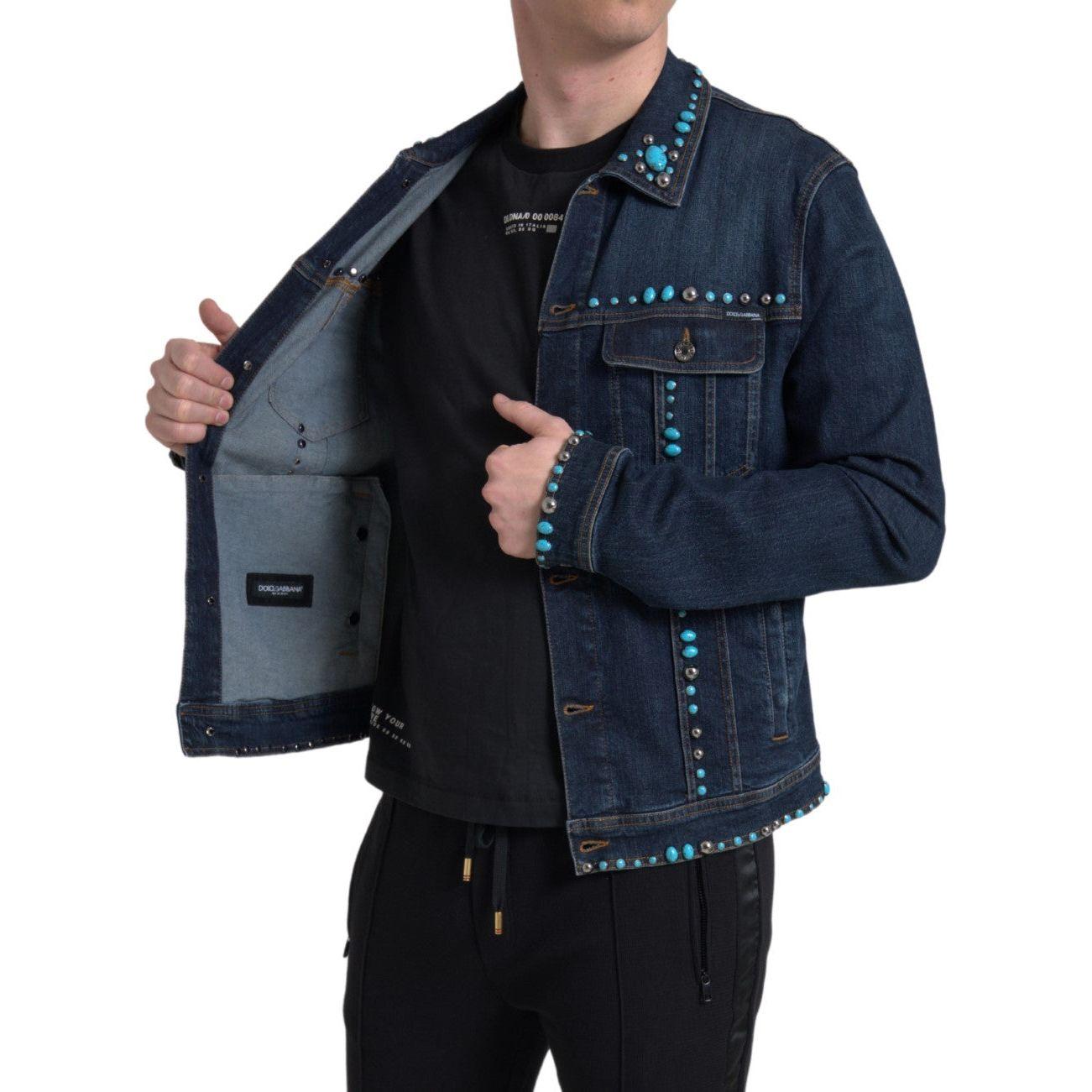 Dolce & Gabbana Blue Denim Turquoise Stones Studded Jacket Dolce & Gabbana