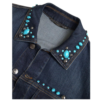 Dolce & Gabbana Blue Denim Turquoise Stones Studded Jacket Dolce & Gabbana