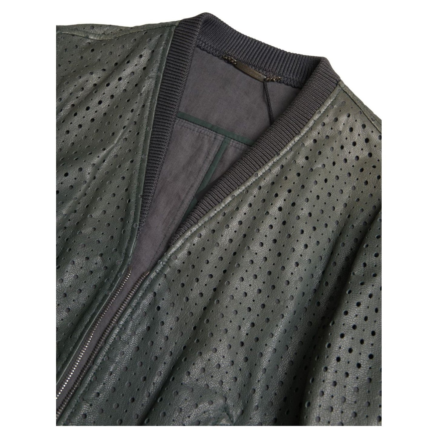 Dolce & Gabbana Green Perforated Leather Bomber Jacket Dolce & Gabbana