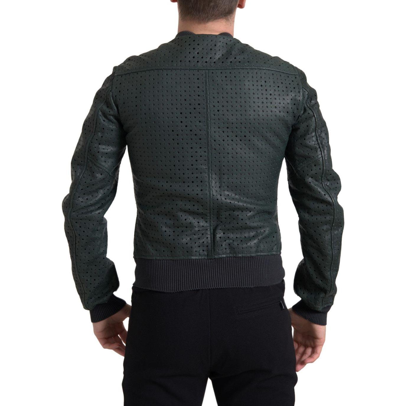 Dolce & Gabbana Green Perforated Leather Bomber Jacket Dolce & Gabbana