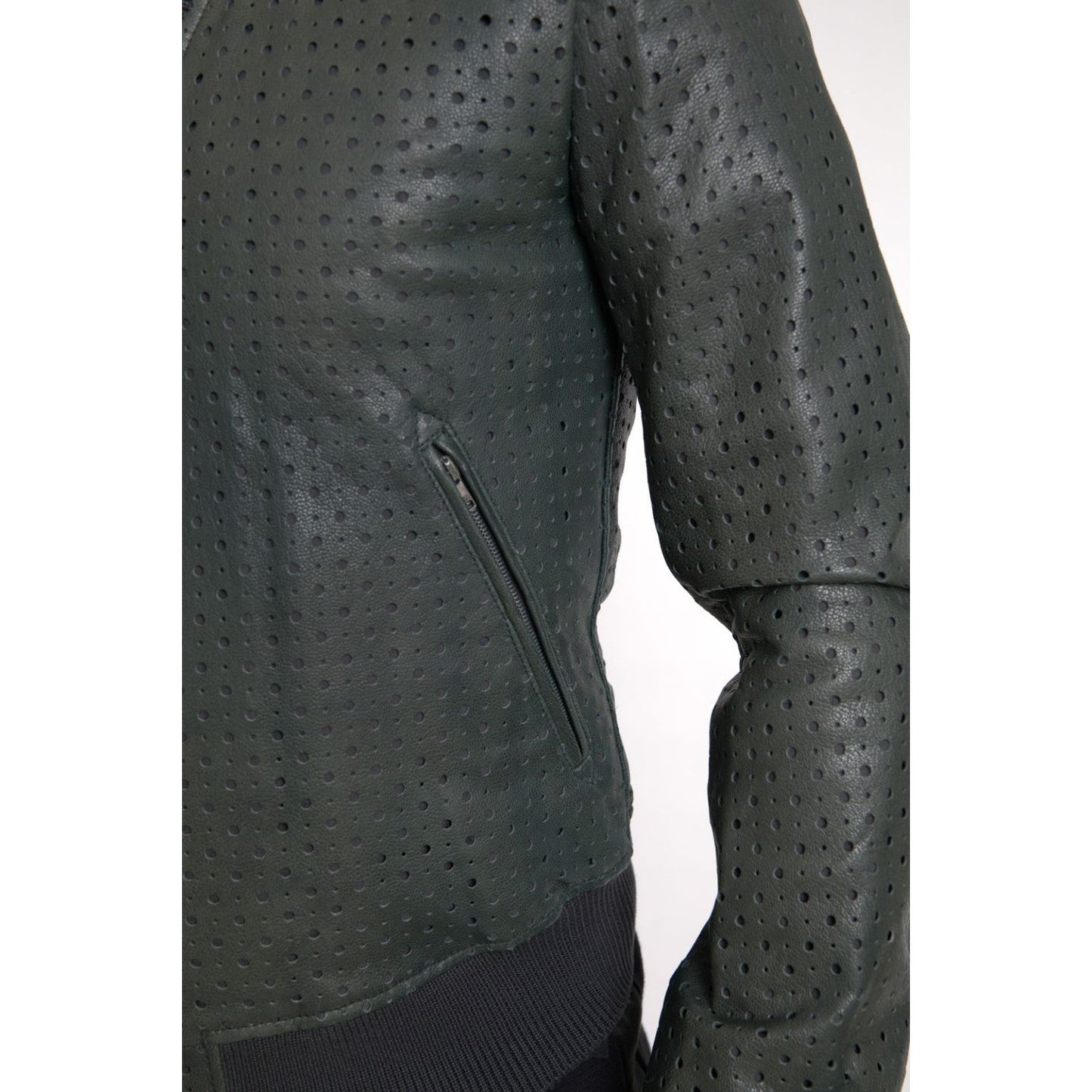 Dolce & Gabbana Green Perforated Leather Bomber Jacket Dolce & Gabbana