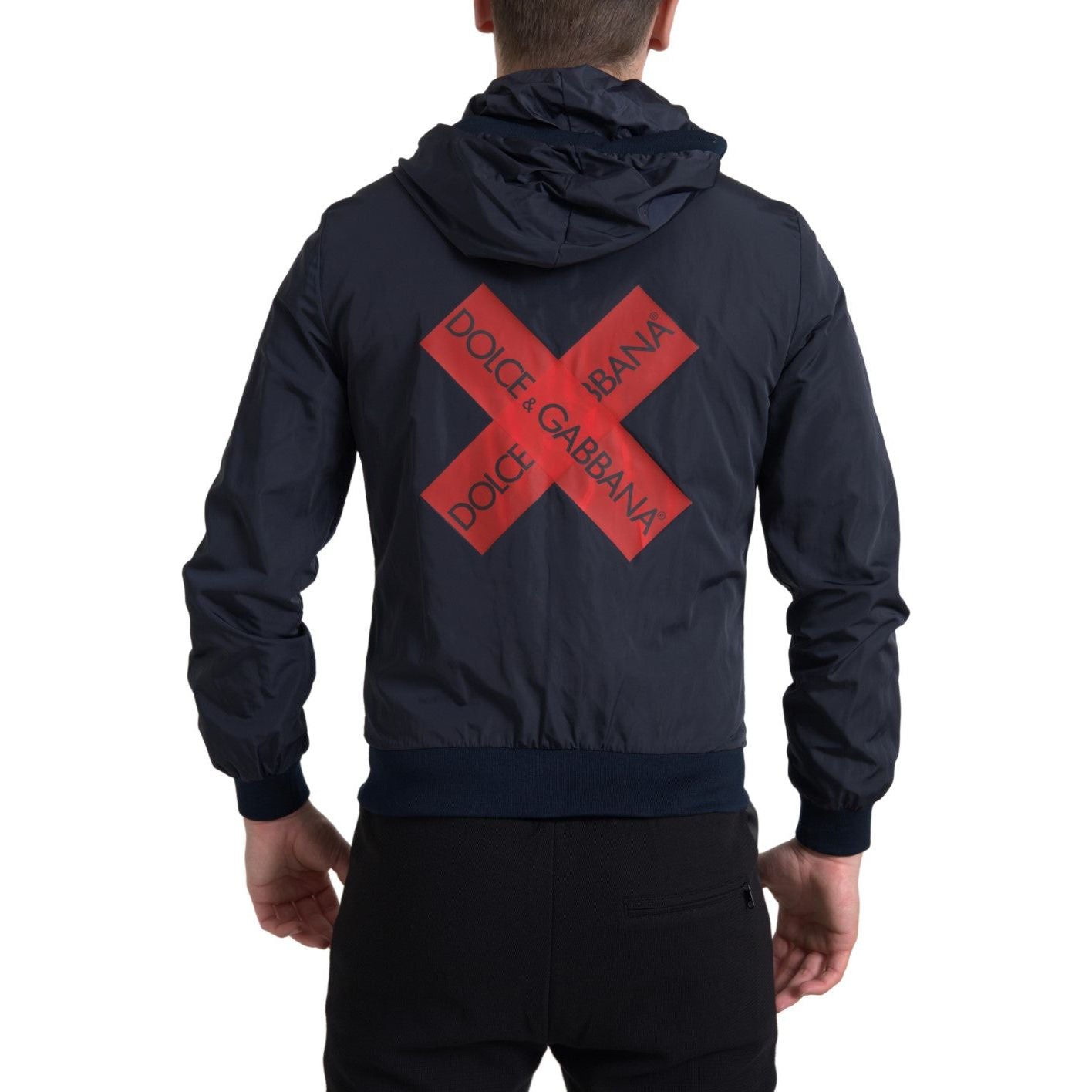 Dolce & Gabbana Blue Hooded Logo Polyester Full Zip Sweater Dolce & Gabbana