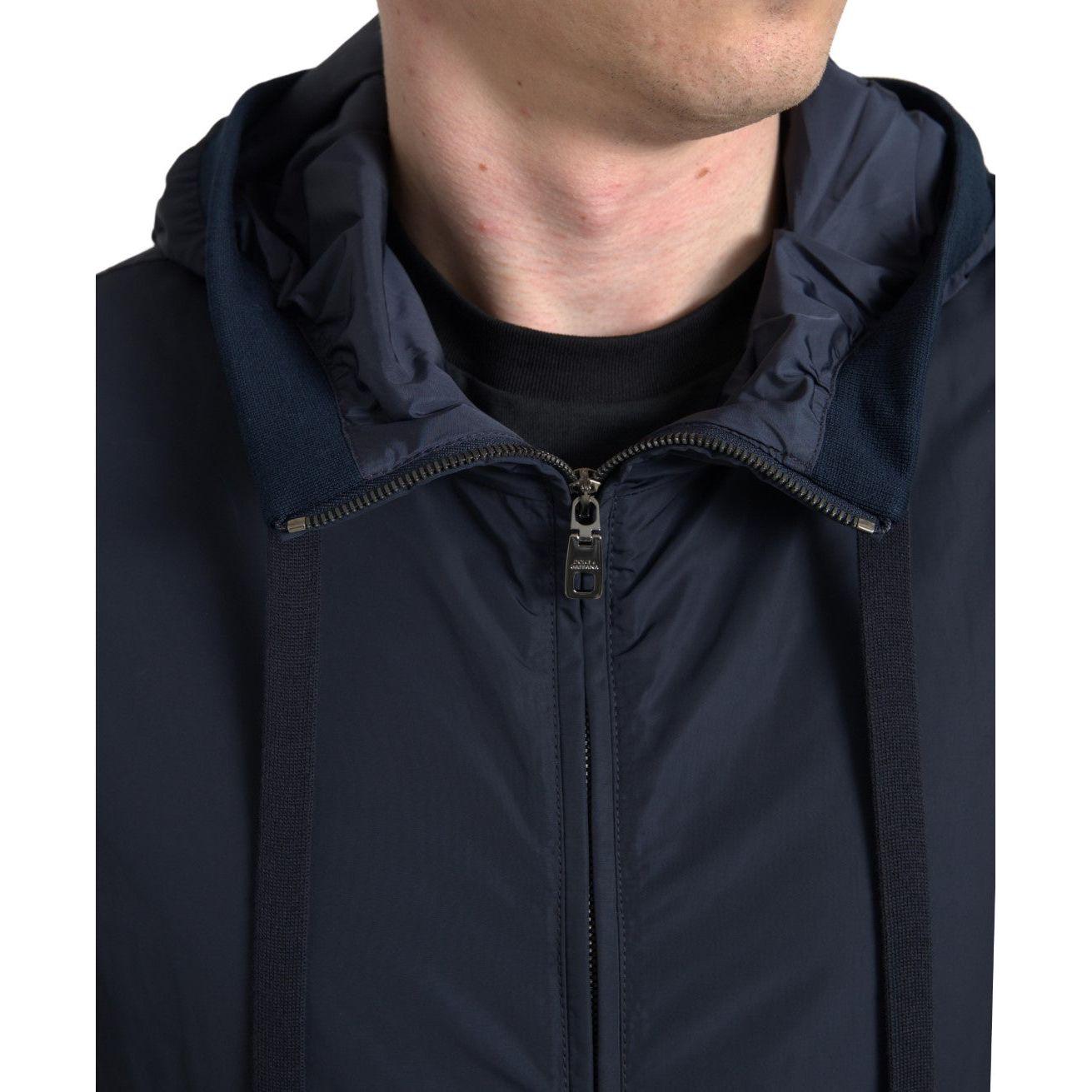 Dolce & Gabbana Blue Hooded Logo Polyester Full Zip Sweater Dolce & Gabbana