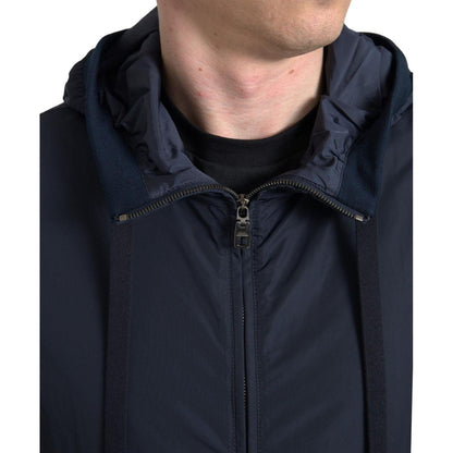 Dolce & Gabbana Blue Hooded Logo Polyester Full Zip Sweater Dolce & Gabbana