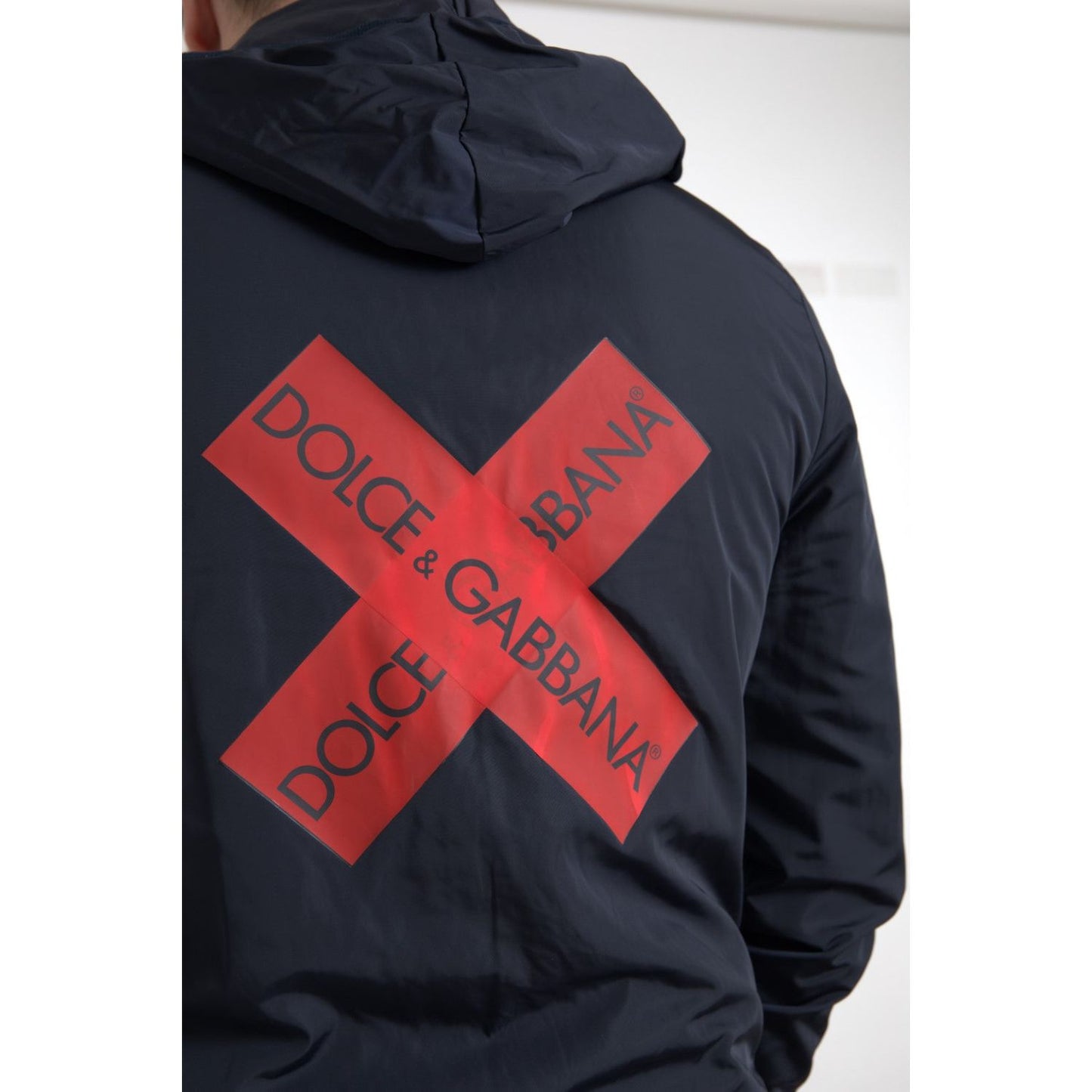 Dolce & Gabbana Blue Hooded Logo Polyester Full Zip Sweater Dolce & Gabbana