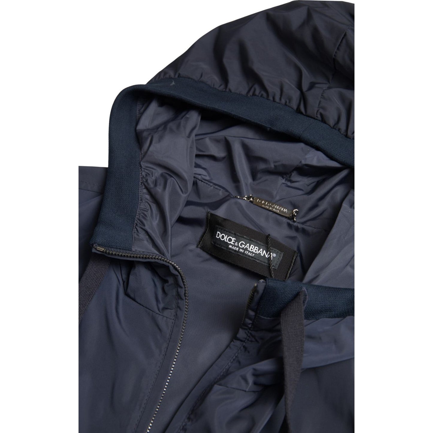 Dolce & Gabbana Blue Hooded Logo Polyester Full Zip Sweater Dolce & Gabbana