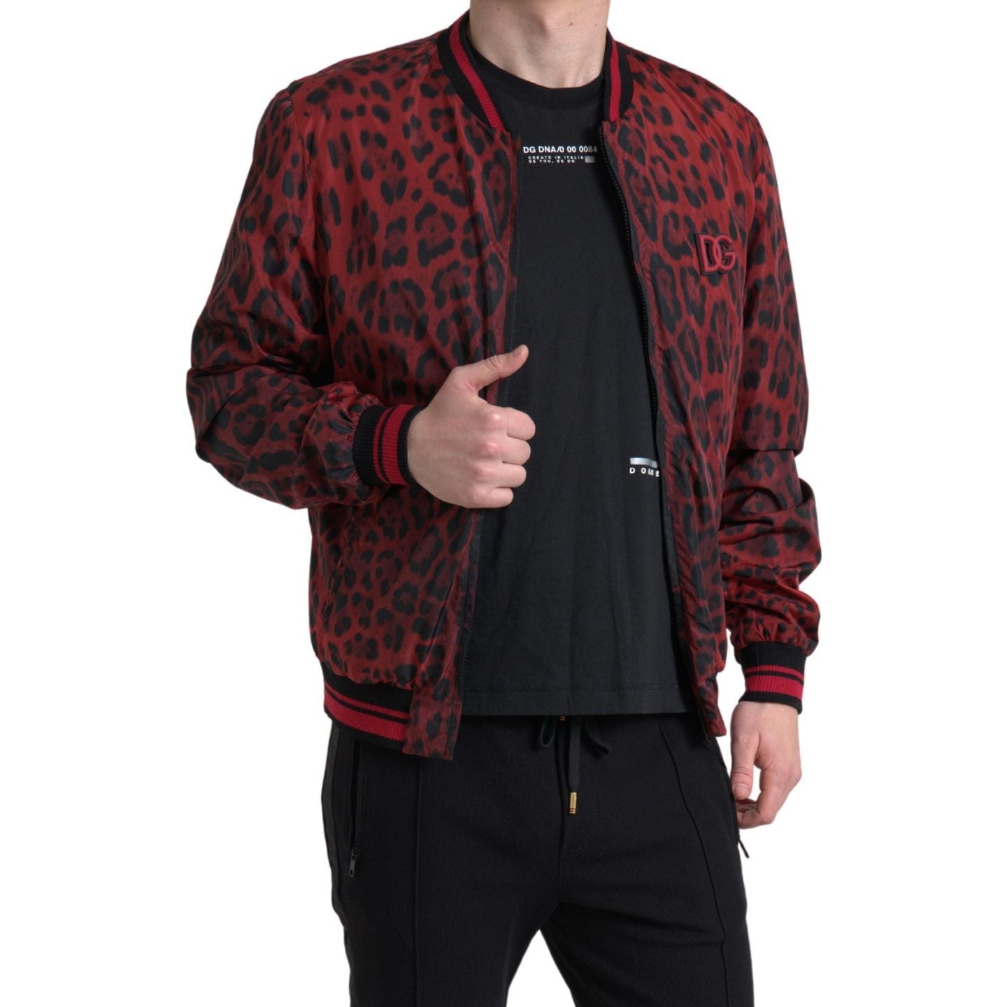 Dolce & Gabbana Red Leopard Bomber Short Coat Jacket Dolce & Gabbana