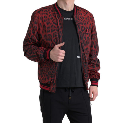 Dolce & Gabbana Red Leopard Bomber Short Coat Jacket Dolce & Gabbana