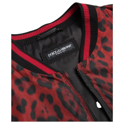 Dolce & Gabbana Red Leopard Bomber Short Coat Jacket Dolce & Gabbana
