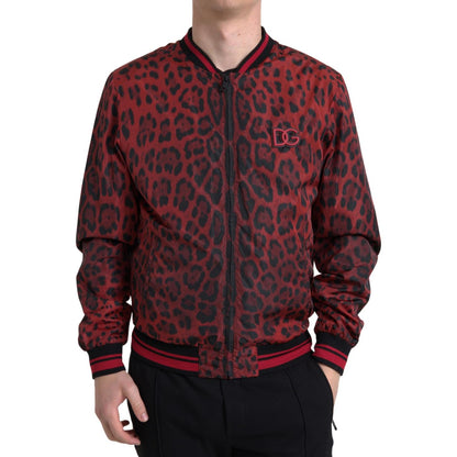 Dolce & Gabbana Red Leopard Bomber Short Coat Jacket Dolce & Gabbana