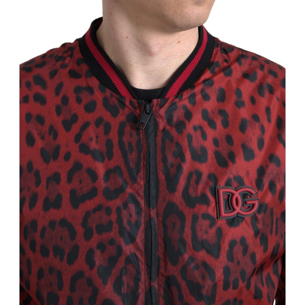 Dolce & Gabbana Red Leopard Bomber Short Coat Jacket Dolce & Gabbana