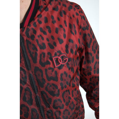 Dolce & Gabbana Red Leopard Bomber Short Coat Jacket Dolce & Gabbana