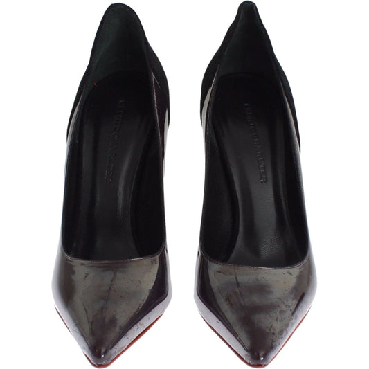 Cédric Charlier Gray Black Leather Suede Heels Pumps Shoes Cédric Charlier