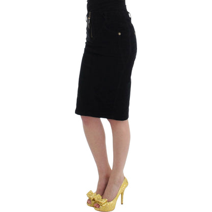 Cavalli Black Corduroy Pencil Skirt