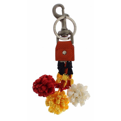 Dolce & Gabbana Red White Raffia Leather Clasp Finder Keyring Keychain