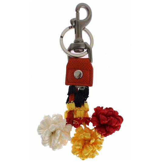 Dolce & Gabbana Red White Raffia Leather Clasp Finder Keyring Keychain