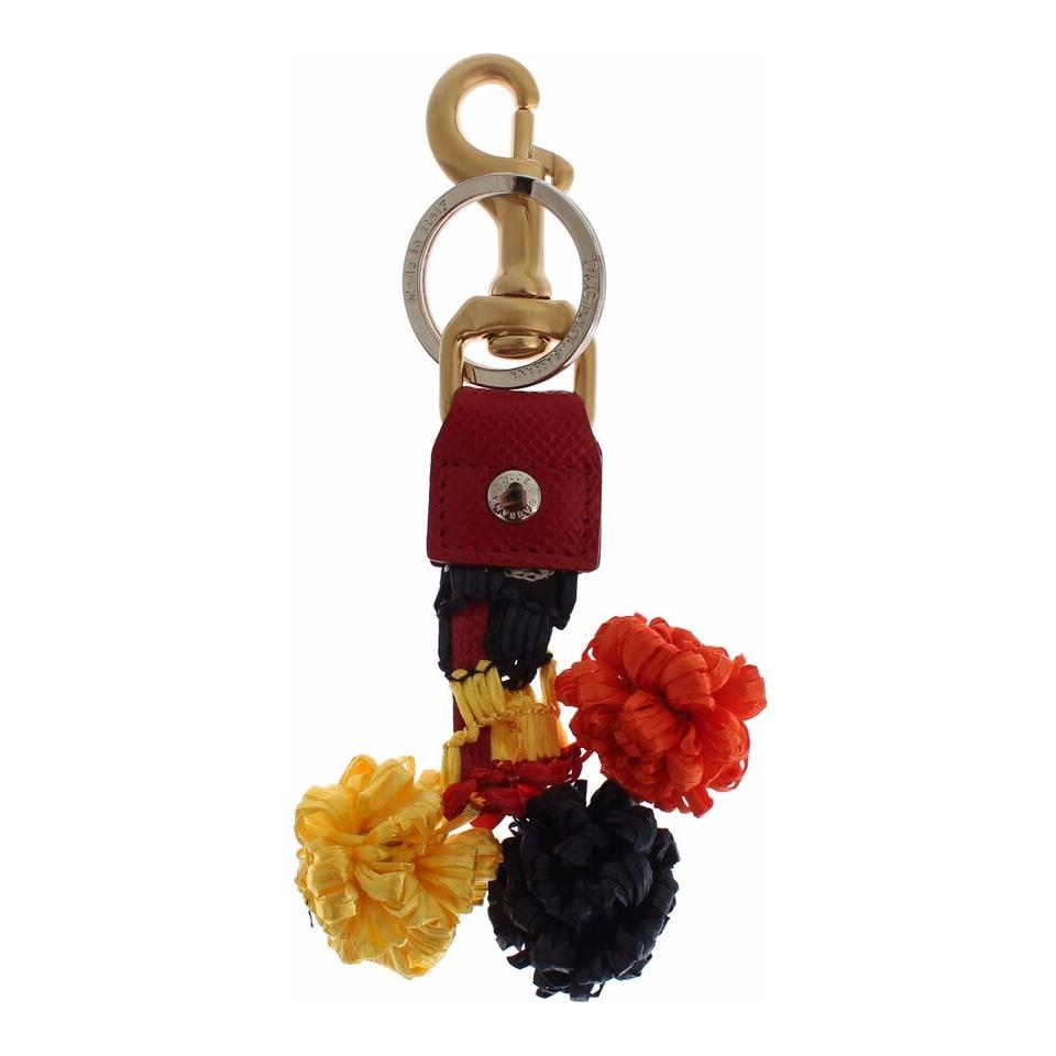Dolce & Gabbana Gold Yellow Raffia Leather Clasp Finder Chain Keyring Dolce & Gabbana