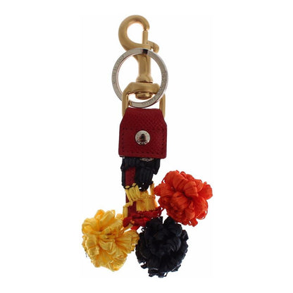Dolce & Gabbana Gold Yellow Raffia Leather Clasp Finder Chain Keyring Dolce & Gabbana